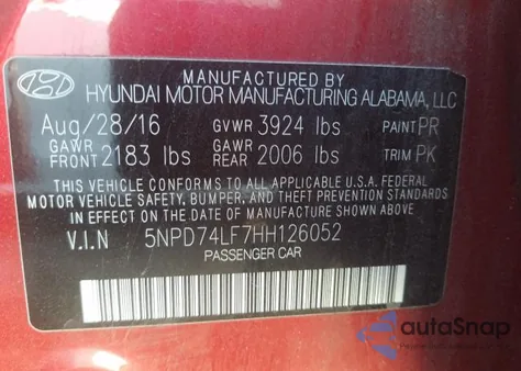 2017 Hyundai Elantra Se z USA, uszkodzony, nr VIN 5NPD74LF7HH126052